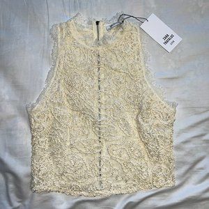 Embroidered Lace Beige Halter Top